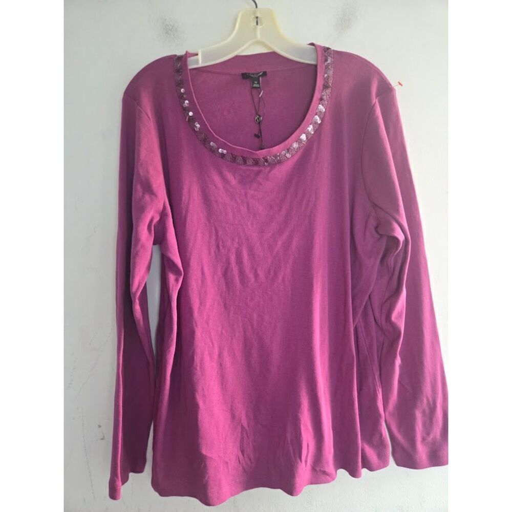 NWOT Talbots Purple Scoop Neck w/Sequin Detail 100% Cotton Blouse size 1X